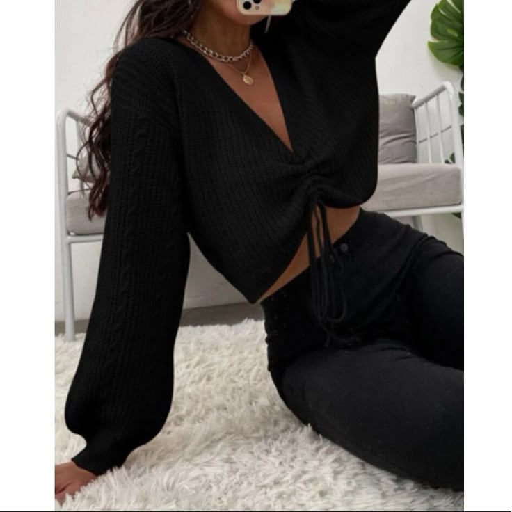 Margot Drawstring Sweater Dress Black 1
