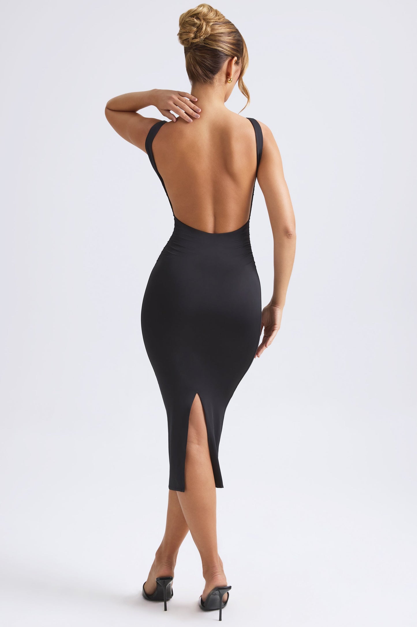 Grainne Ruched Open-Back Midaxi Dress Back Midaxi Dress in Black 8