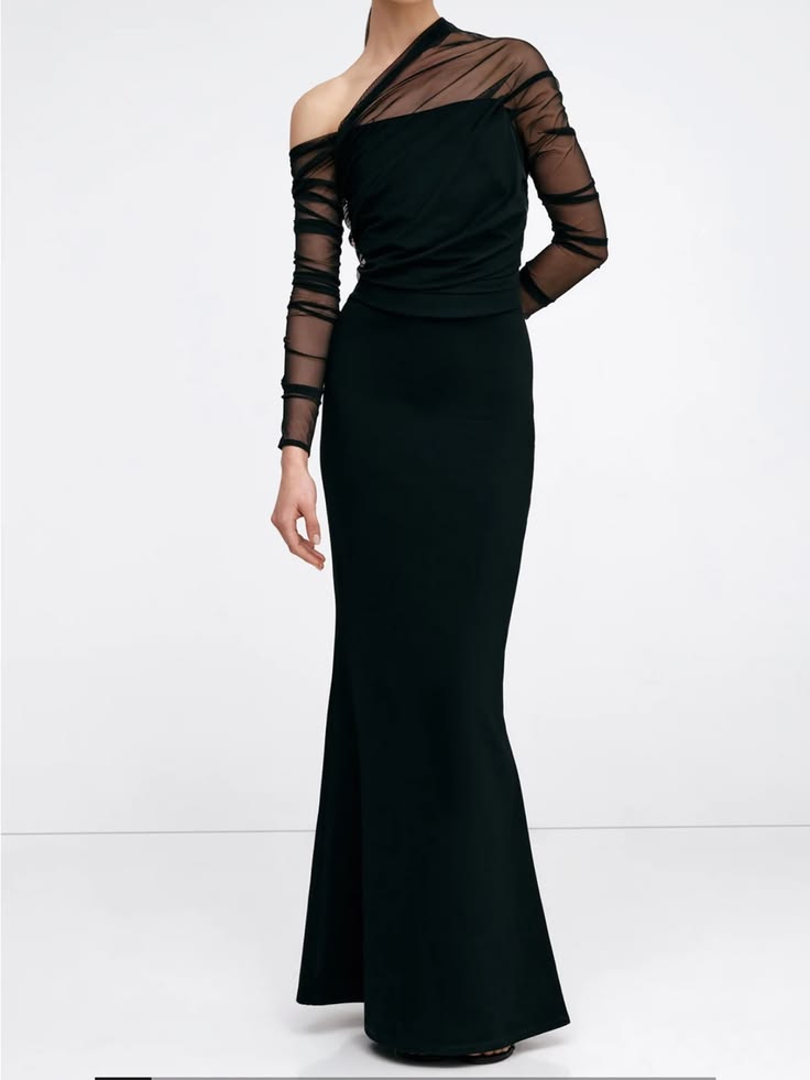 Marcella Monroe Mesh & Ponte Gown Black 1