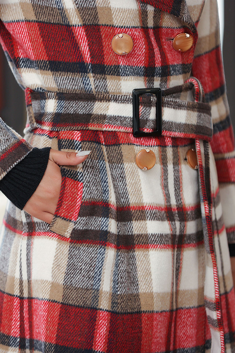 Adelaide Wool Overcoat in Red Plaid Red 9