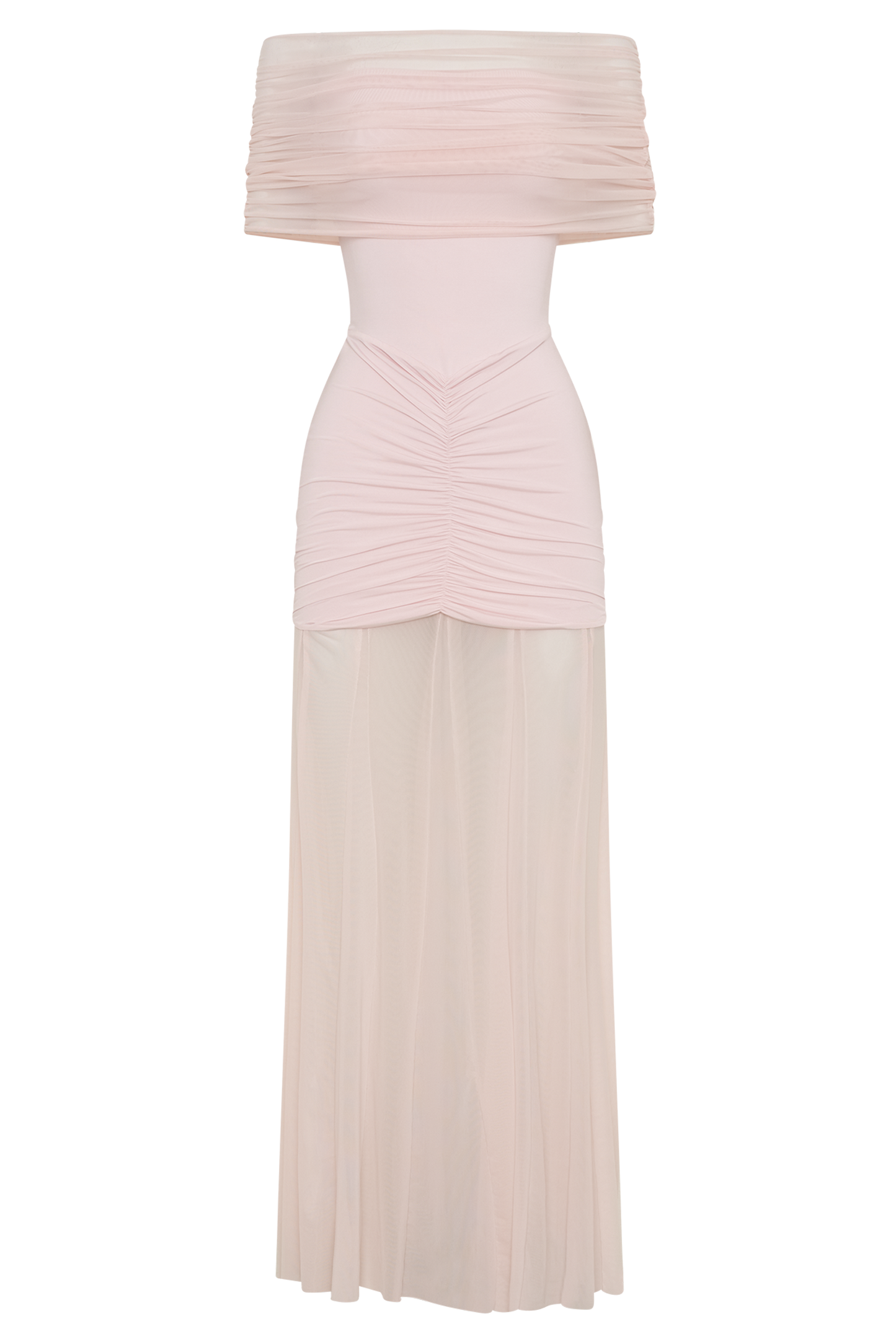 Caspian Slinky Mesh Off-Shoulder Maxi Dress in Pale Blue Pale Blue 43