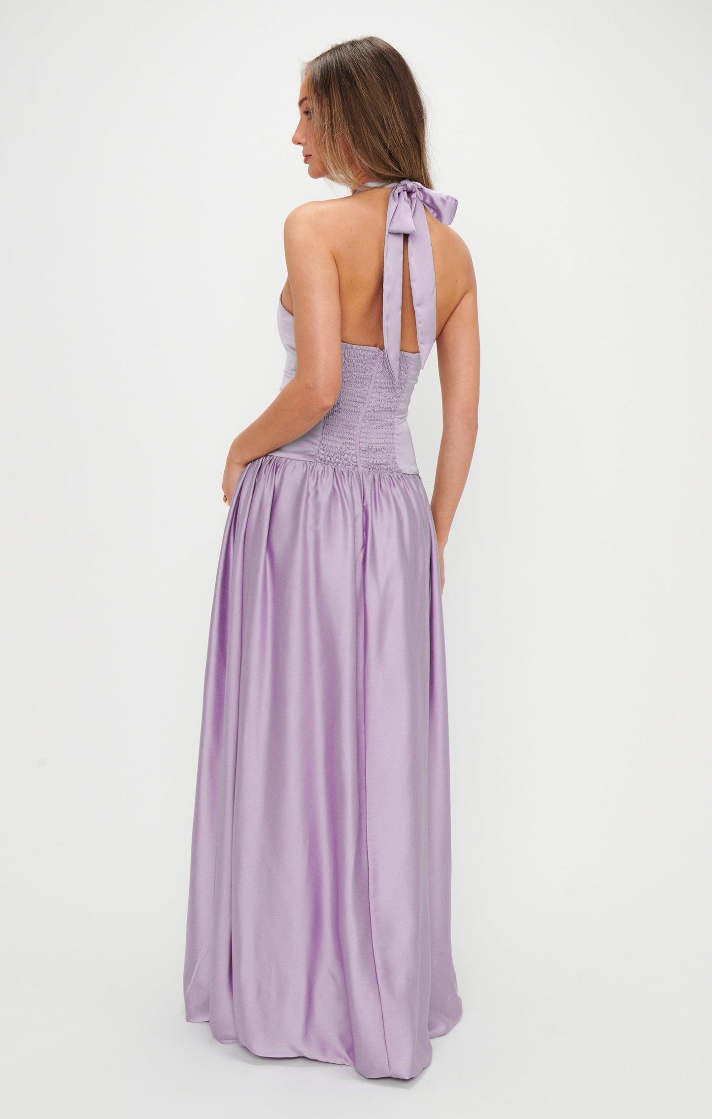 Eliza Lavender Satin Maxi Dress 6
