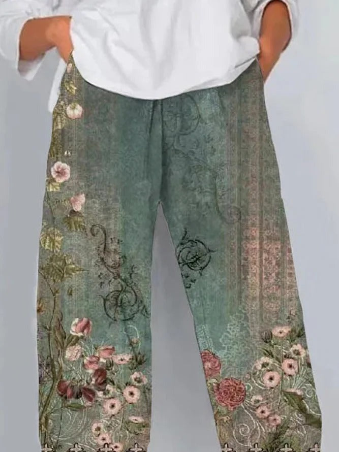 Margot Floral Print Relaxed Pants Green 3