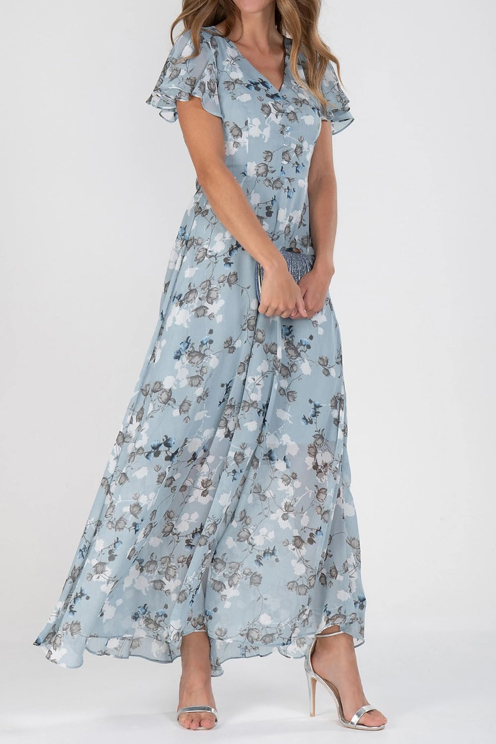 Violetta Chiffon Ruffle Maxi Dress Purple 2