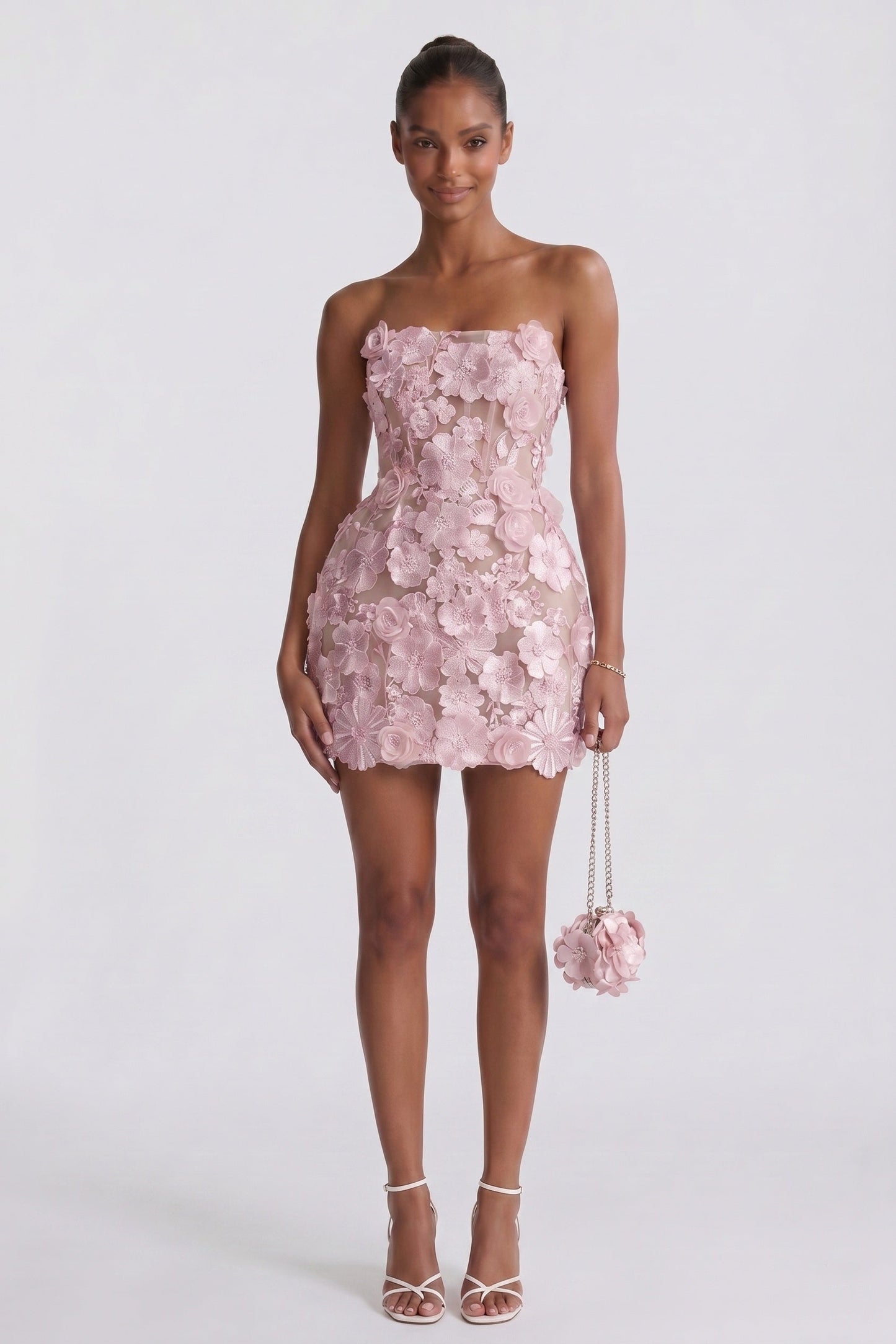 Valentina Lace Strapless Mini Dress As Picture:Pink/Nude 6