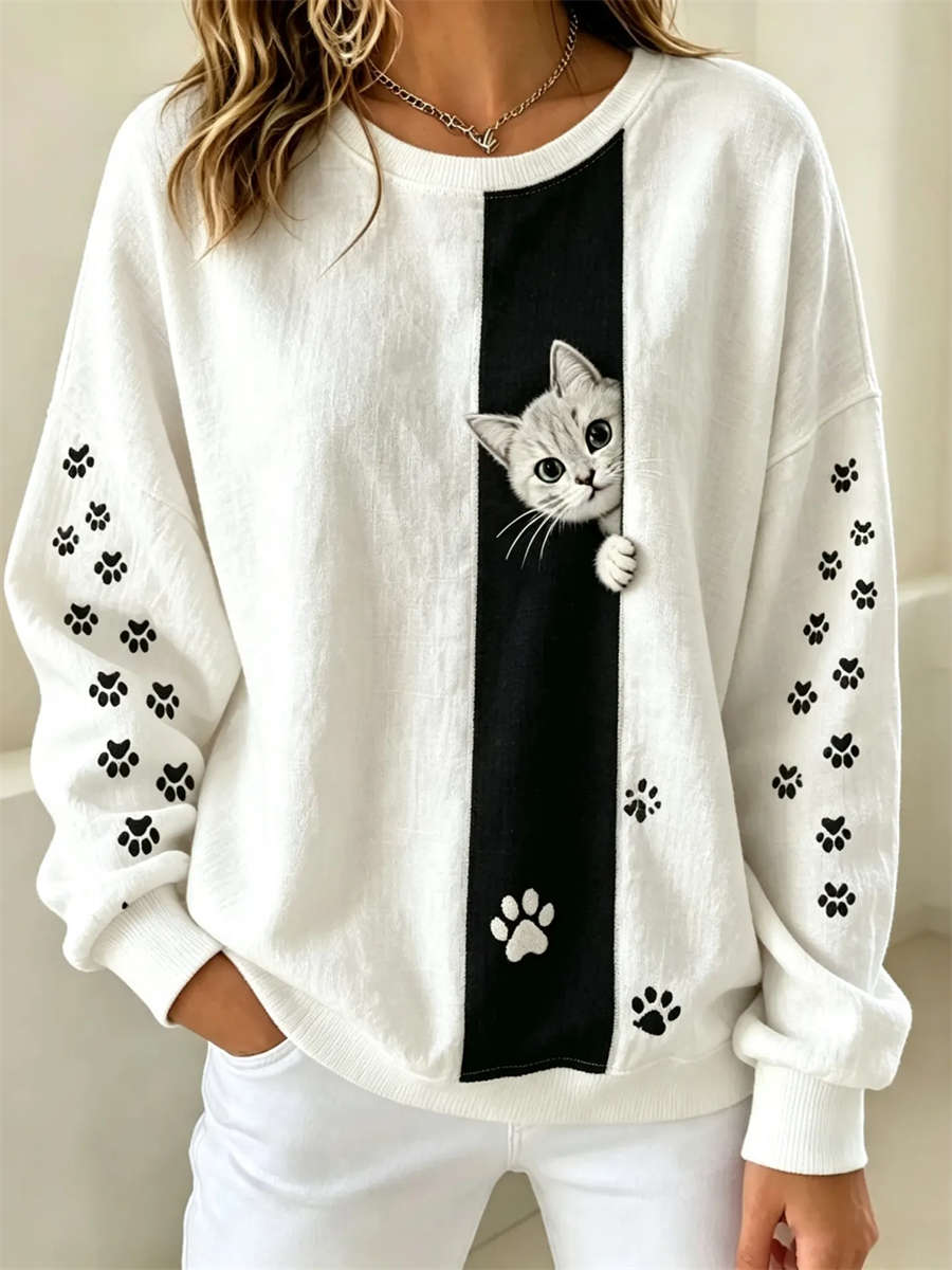 Felicity Paw Print Sweatshirt Dress White 1