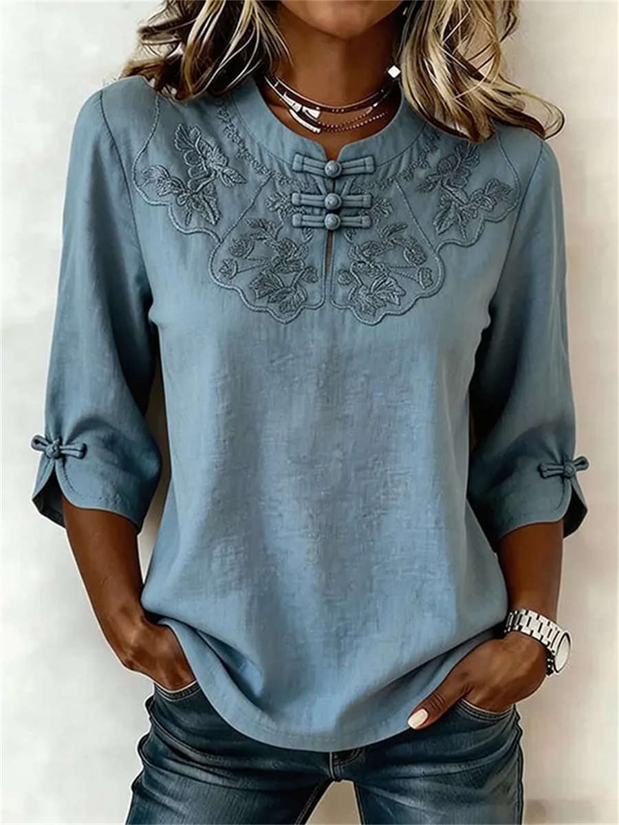 Yara Embroidered Blouse Dusty Blue 1