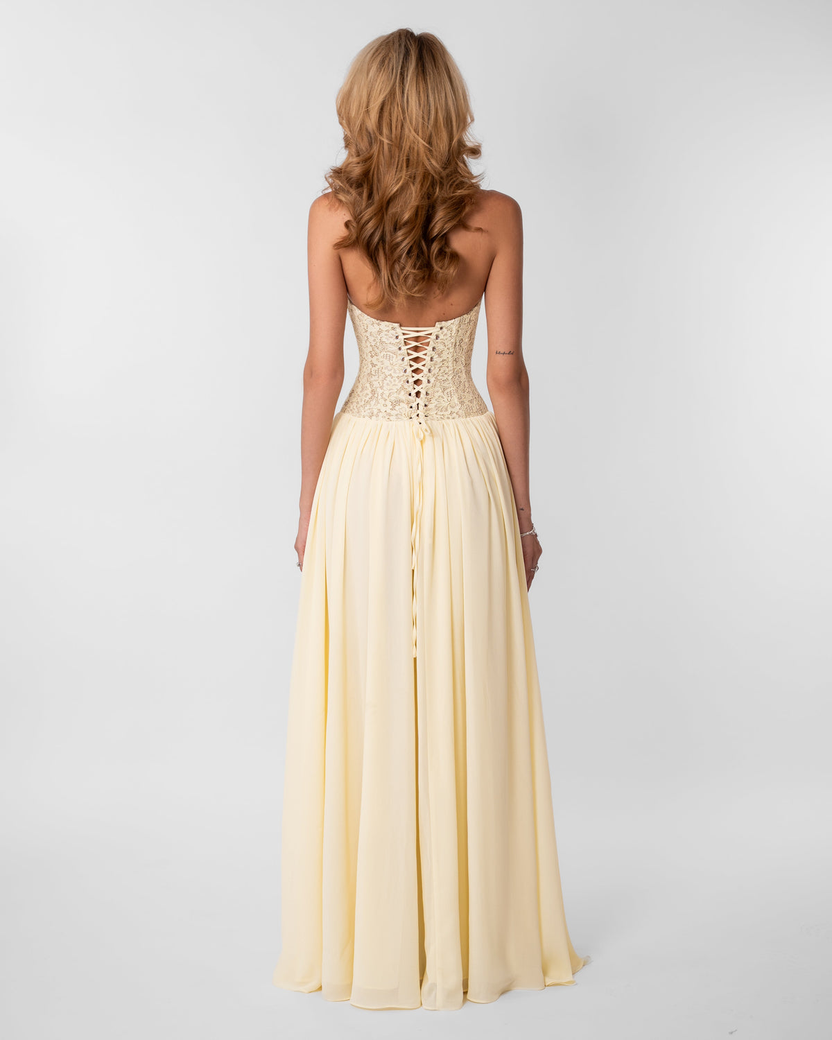 Faye Corset Lace Maxi Dress Buttercream Yellow 5