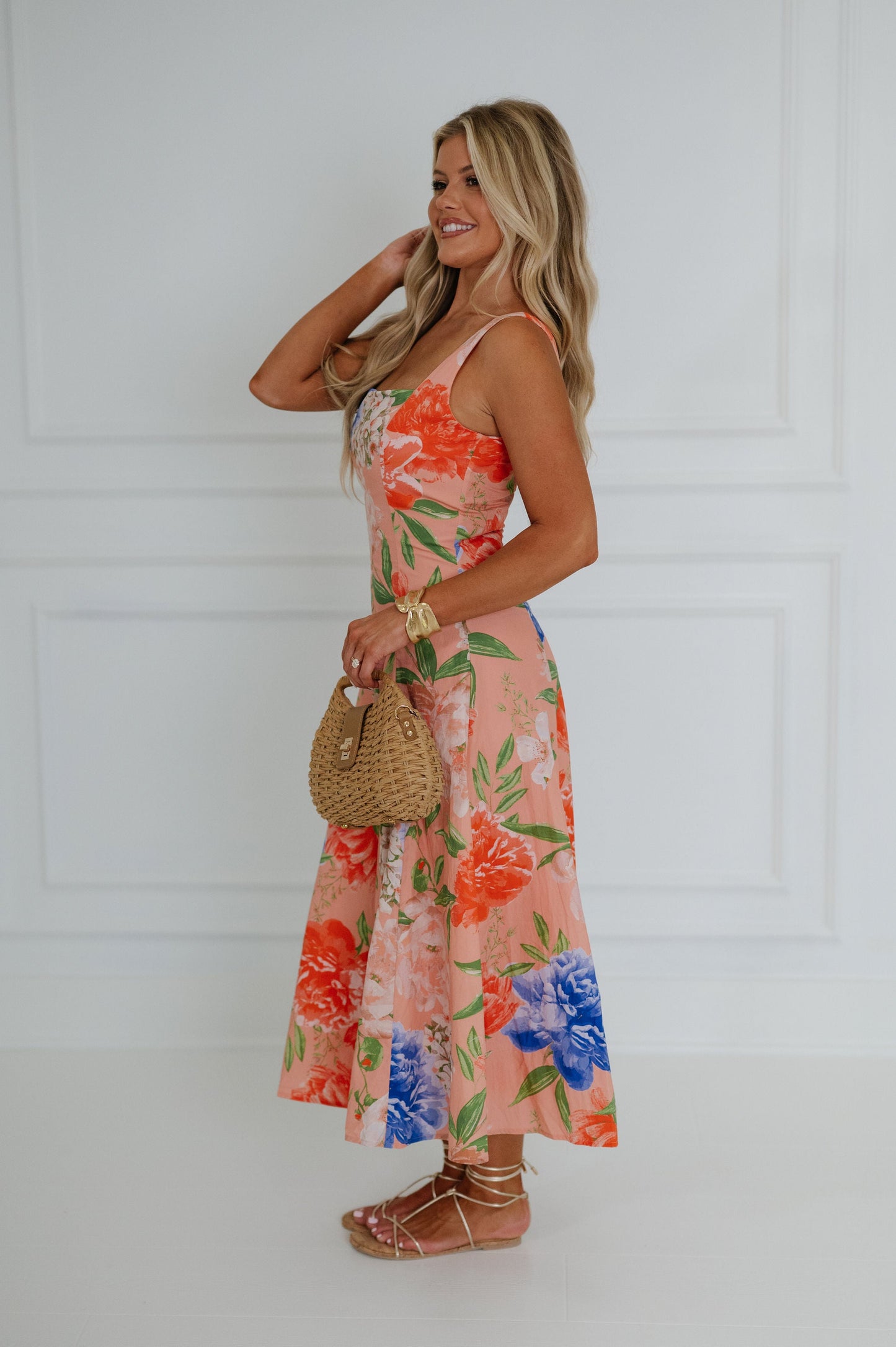 Aruba Floral Midi Dress Peach 10