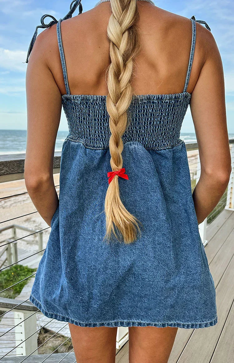 Ethel Denim Mini Dress with Tie Straps 4