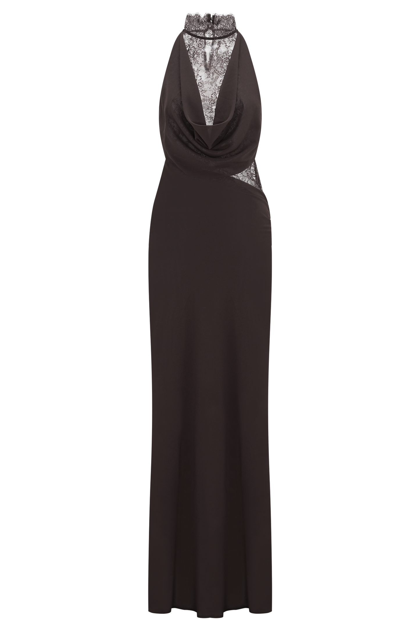 Arra Chiffon & Lace Halter Maxi Dress in Plum Cacao Brown 9