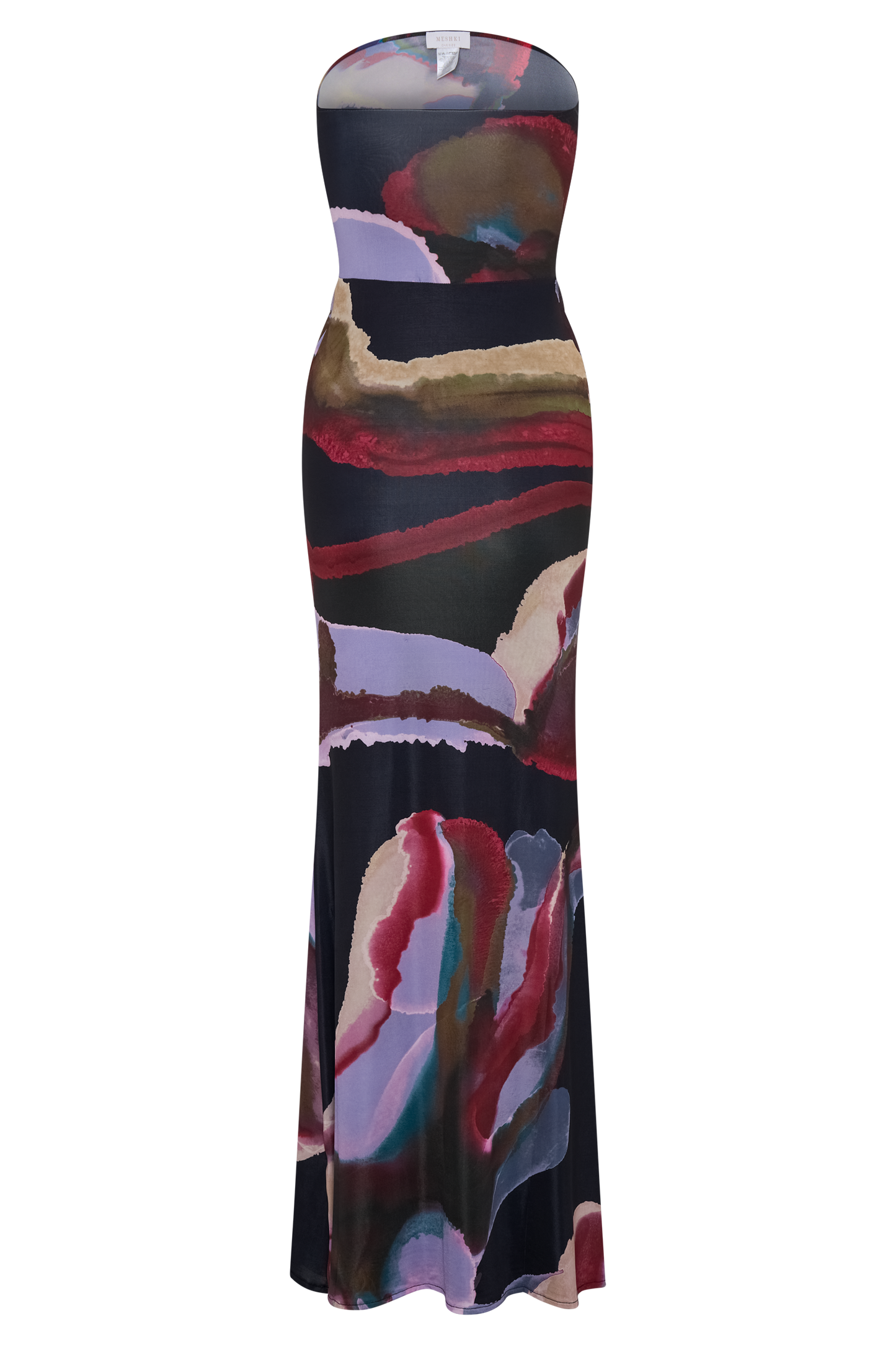 Madison Slinky Strapless Maxi Dress in Chocolate Multi Fluid Reverie Print 10
