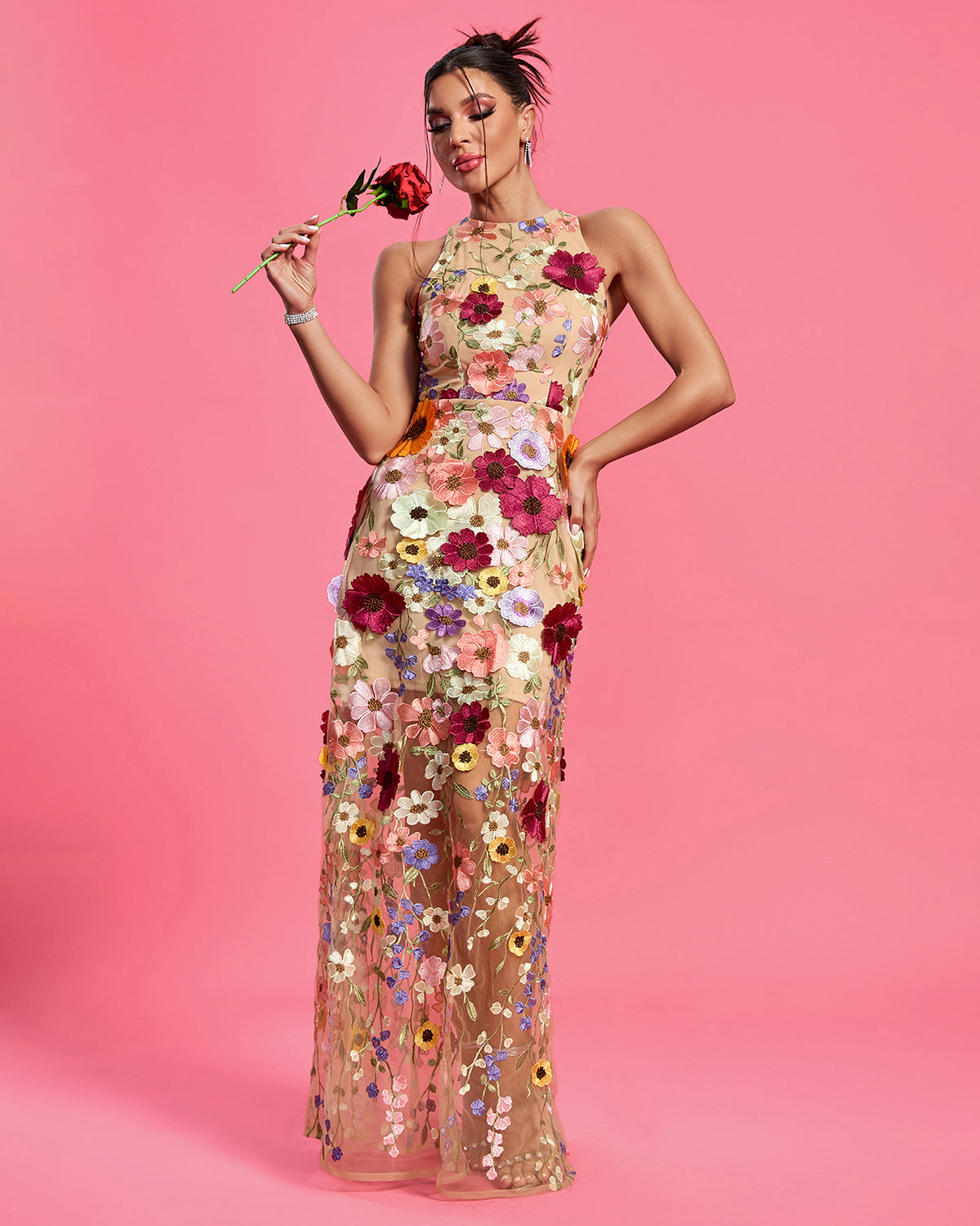 Maraya Floral Appliqué Maxi Dress Colorful 5