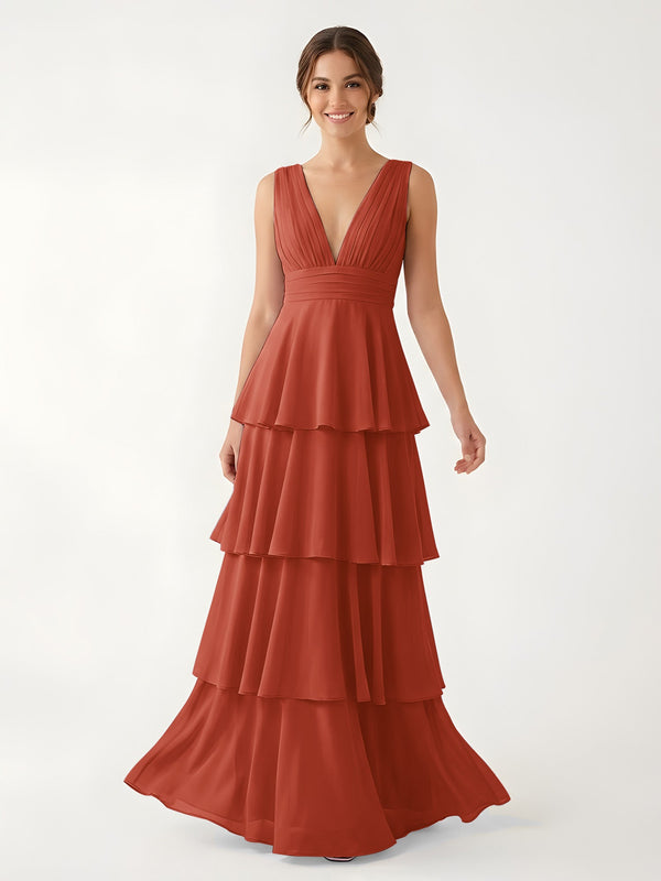 Isabelle Chiffon A-Line Dress in Rust
