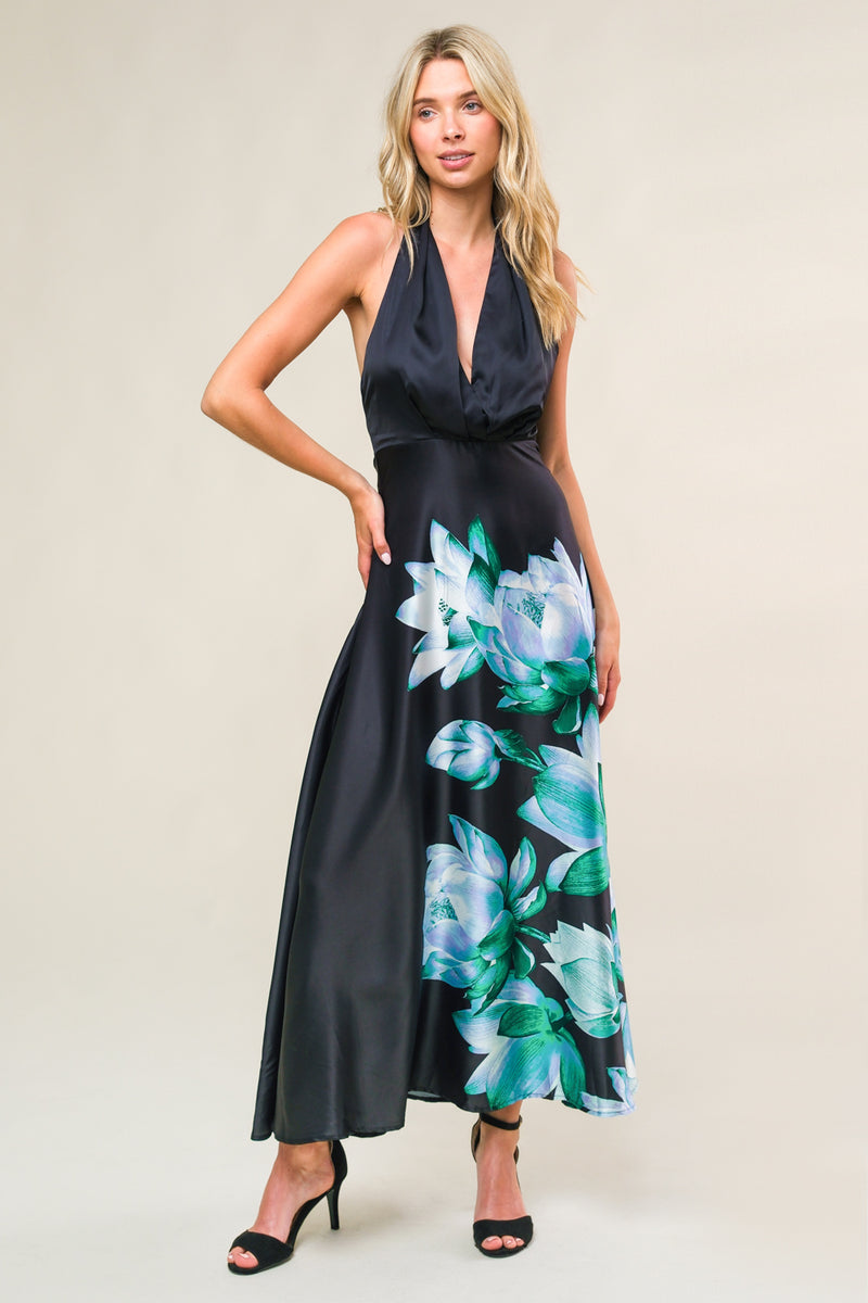 Ophelia Floral Tea-Length Dress Black 3