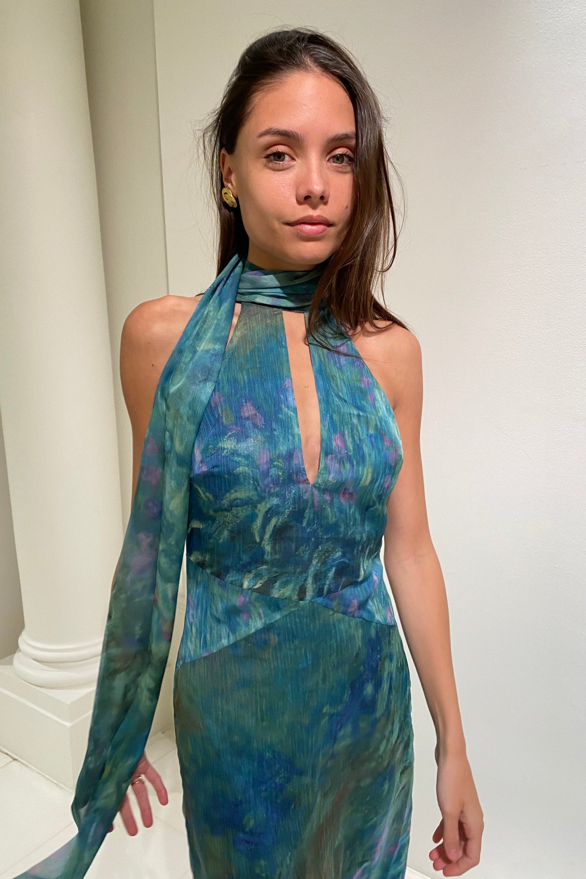 Yllw Monet Satin Midi Dress Irises 10