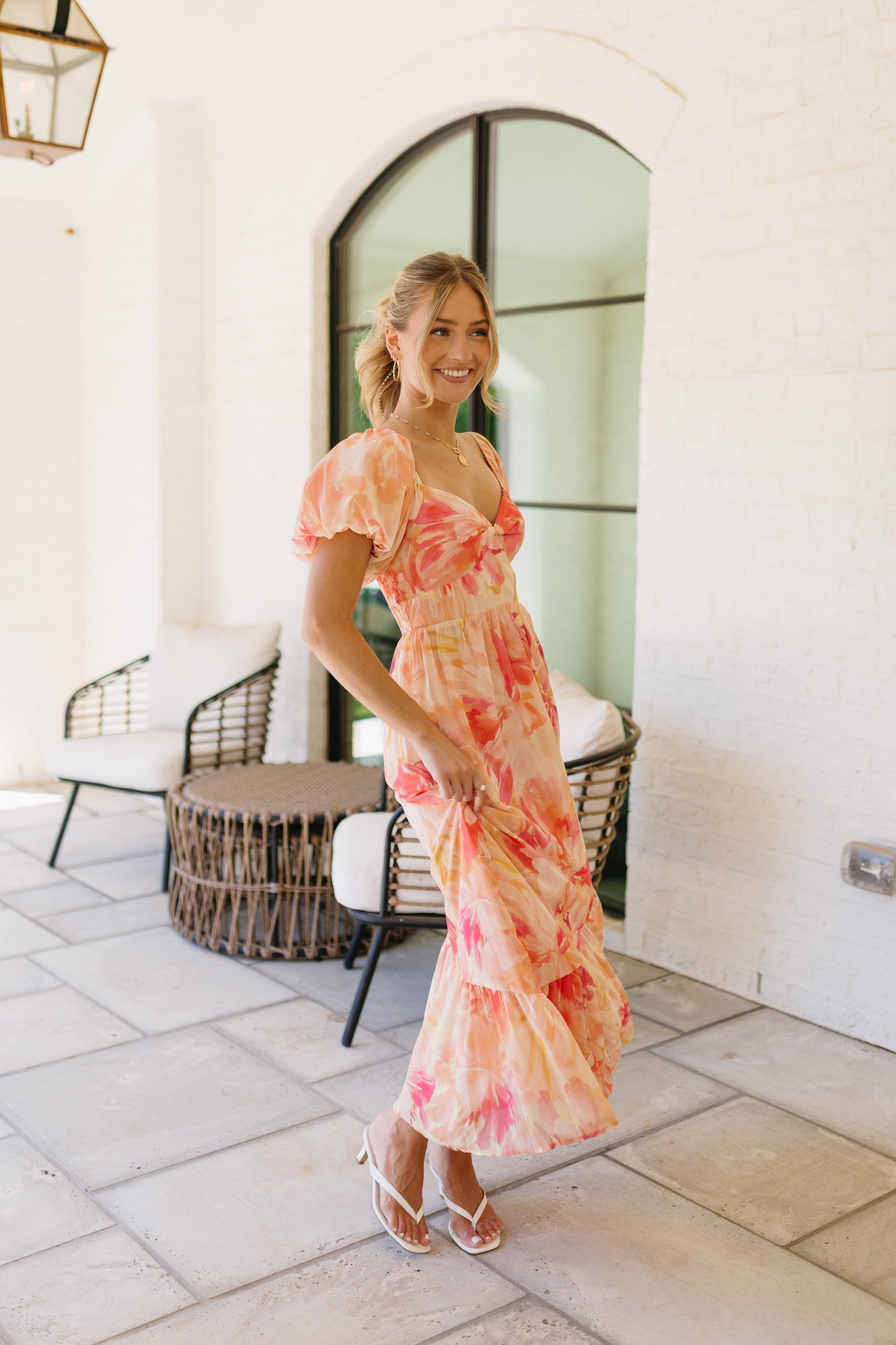 Laine Linen Midi Dress in Peach Peach 6