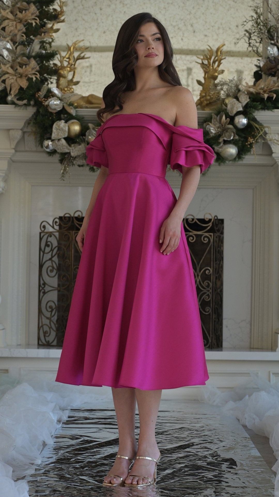 Margot A-Line Midi Formal Dress in Black Fuchsia 4