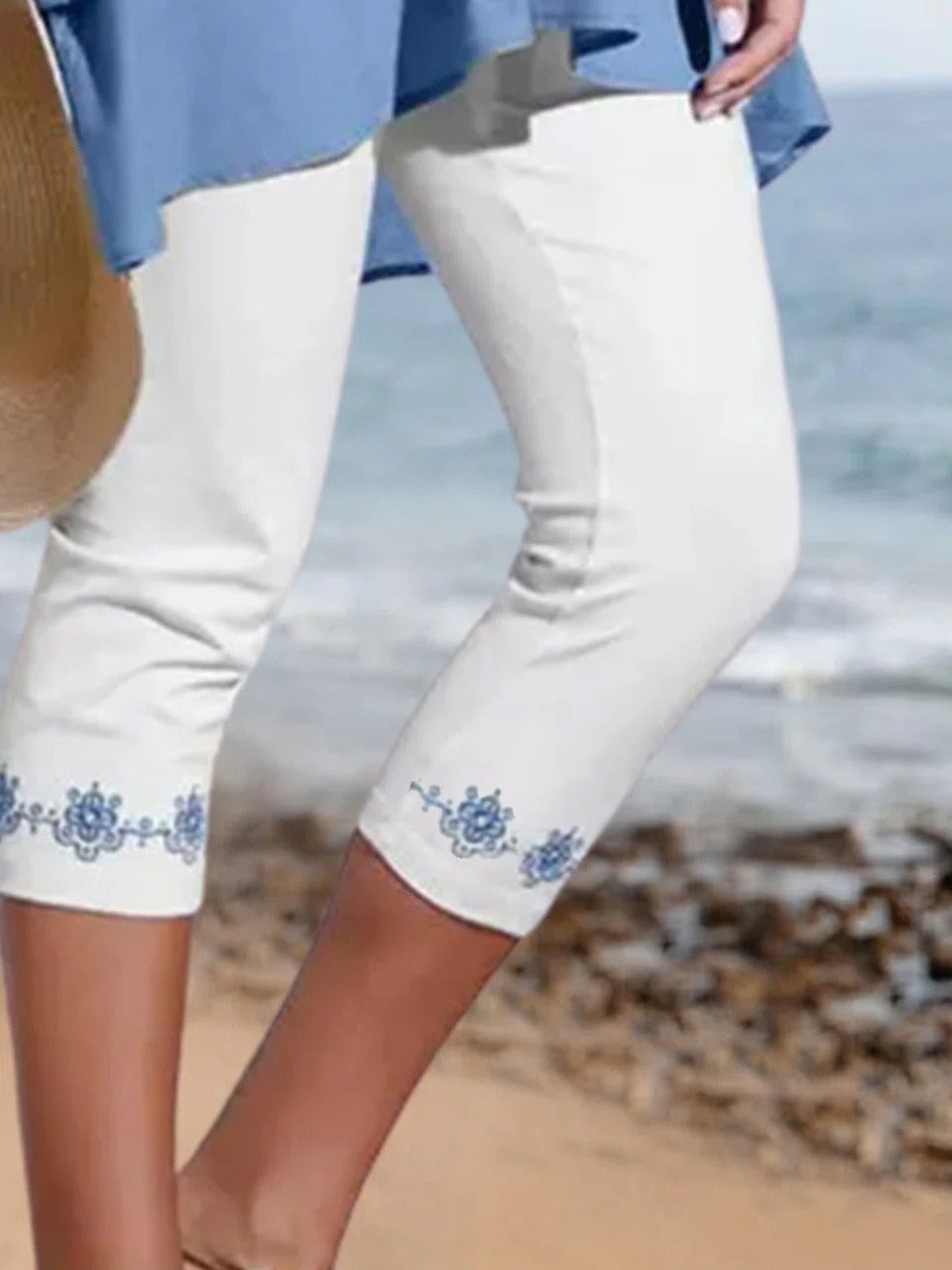 Margot Floral Cropped Leggings White 3