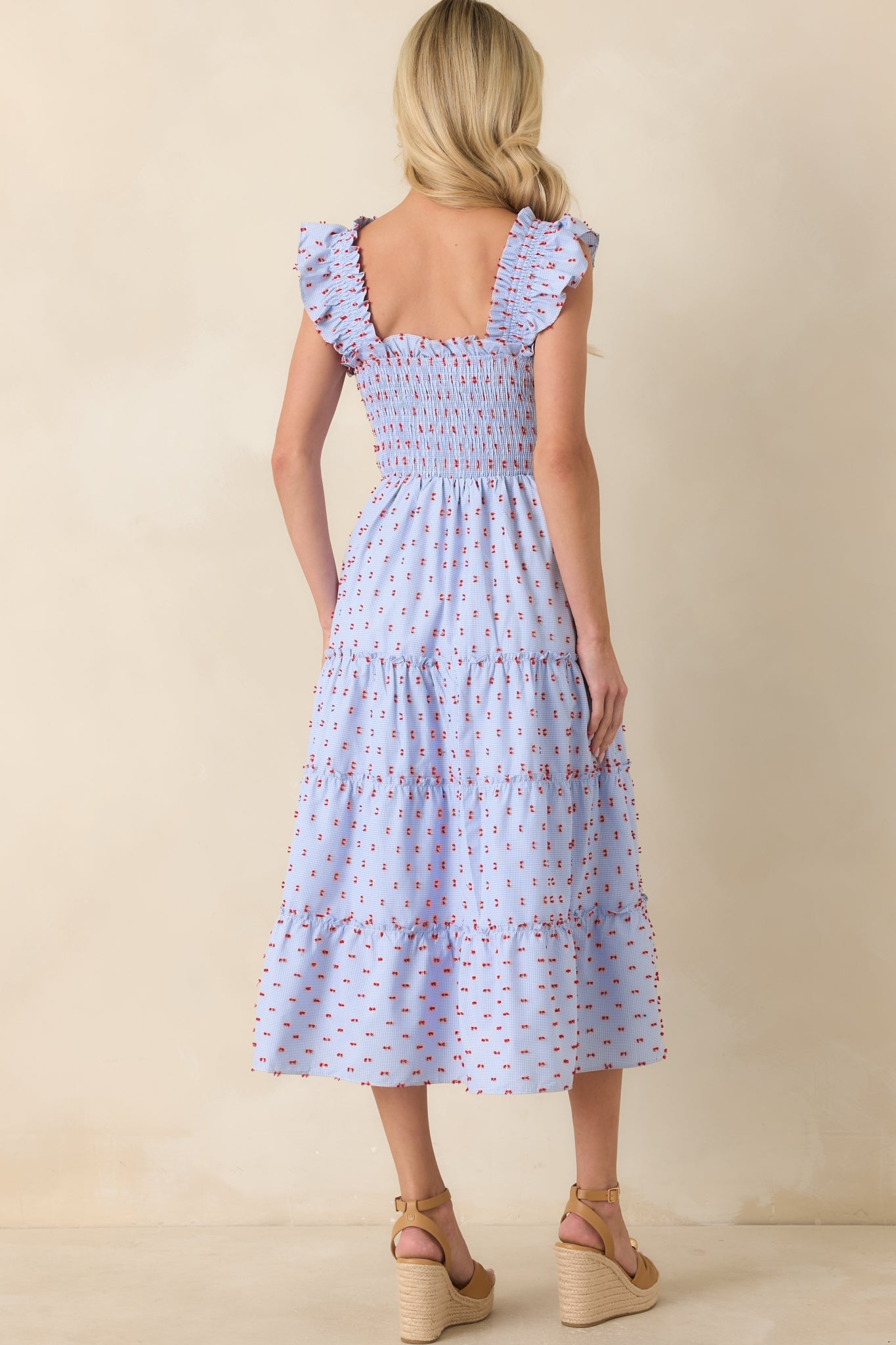 Prosperina Gingham Embroidered Midi Dress Blue 8