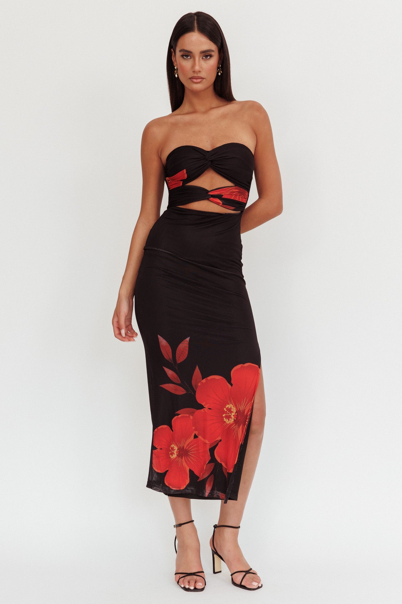 Silah Twist Bodice Maxi Dress in Hibiscus Black 5
