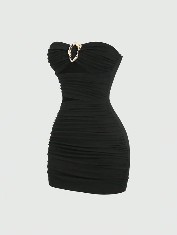 Margot Ruched Mini Dress in Army Green