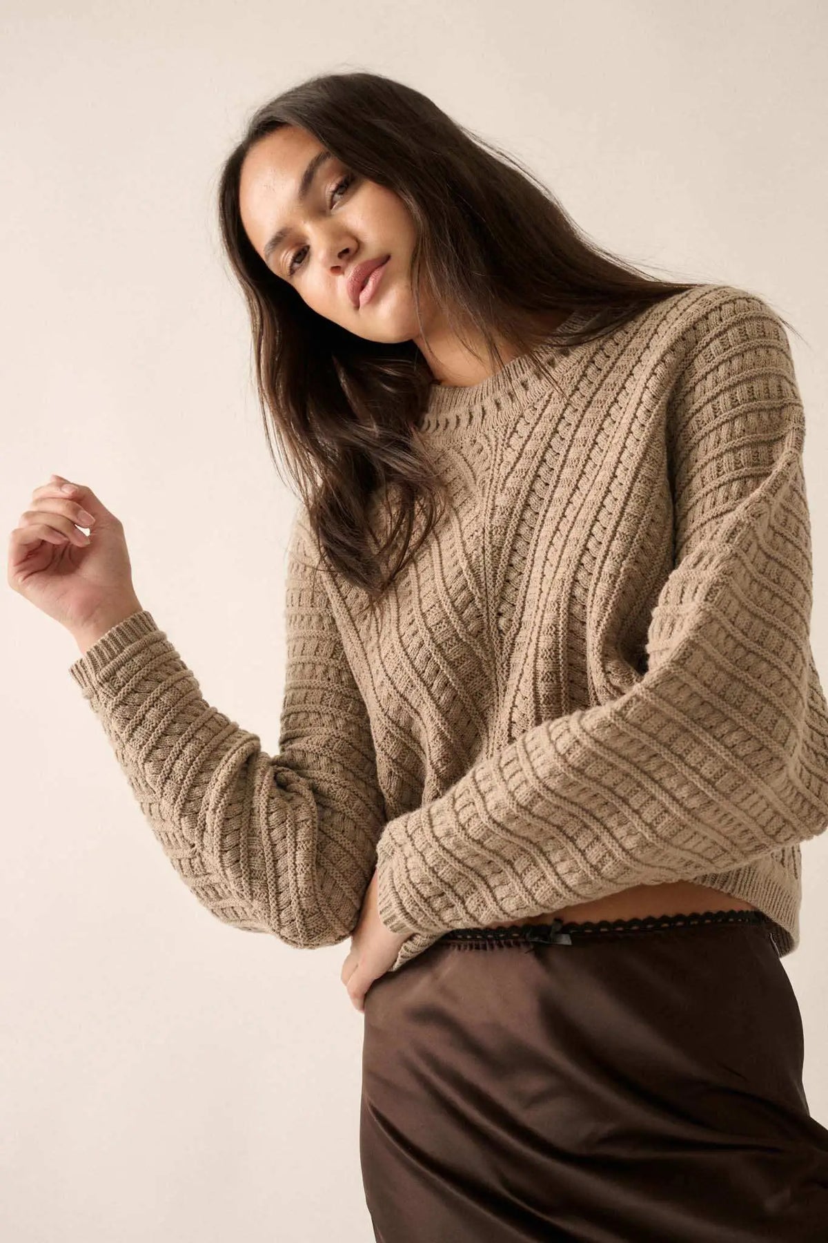 Warm Wishes Cable Knit Sweater Light Mocha 10