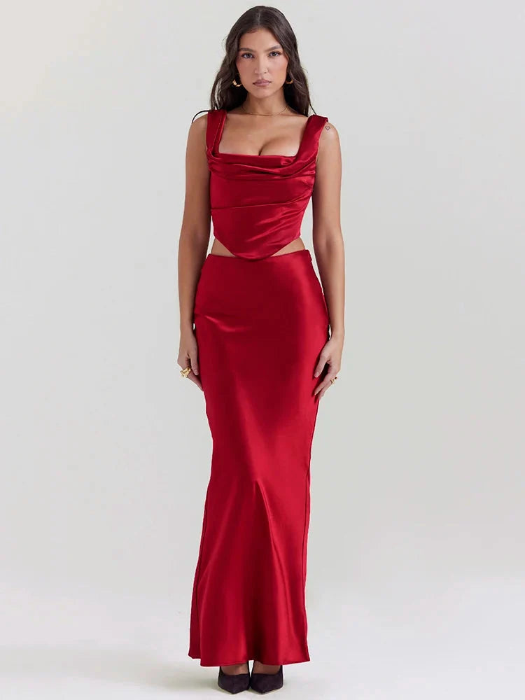 Margot Satin Corset Maxi Dress Red 4