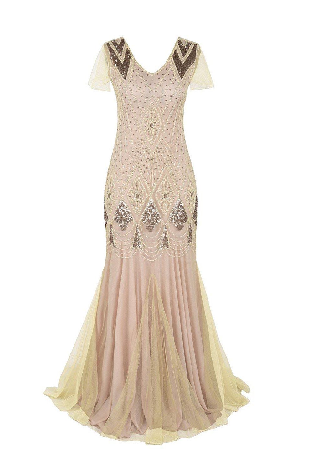 Gatsby Sequin Long Dress Black & Pink 10