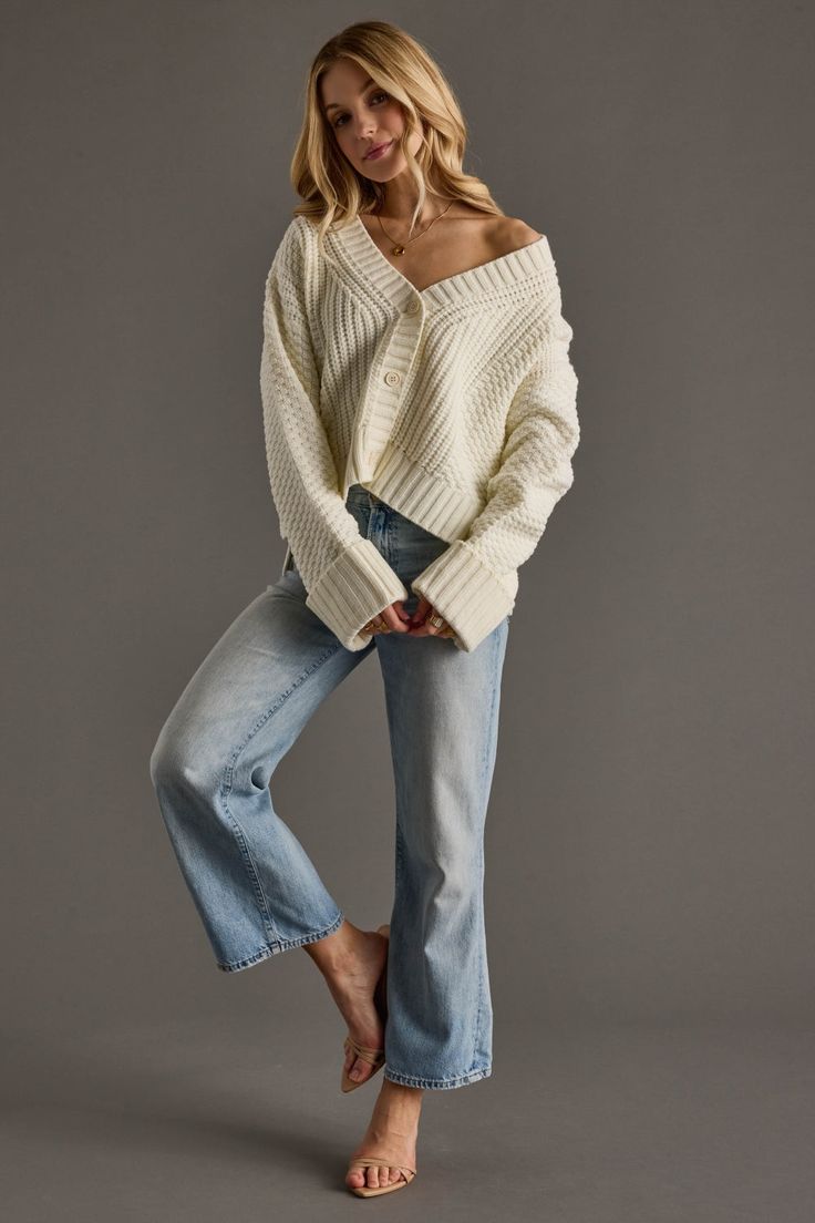 Margot Cropped Cardigan Ivory 1