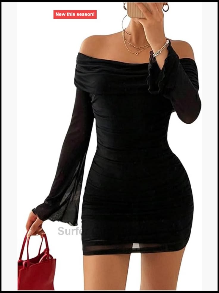 Hero Ruched Off-Shoulder Mini Dress Black 1
