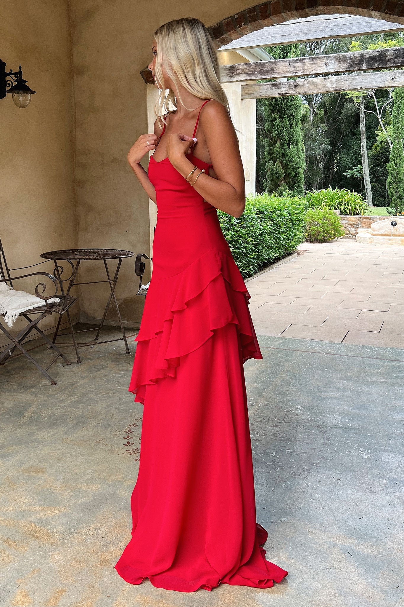 Anais Tiered Ruffle Maxi Dress Red 5