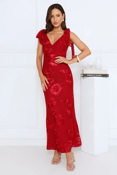 Dolores Mesh Maxi Dress in Red Red 1
