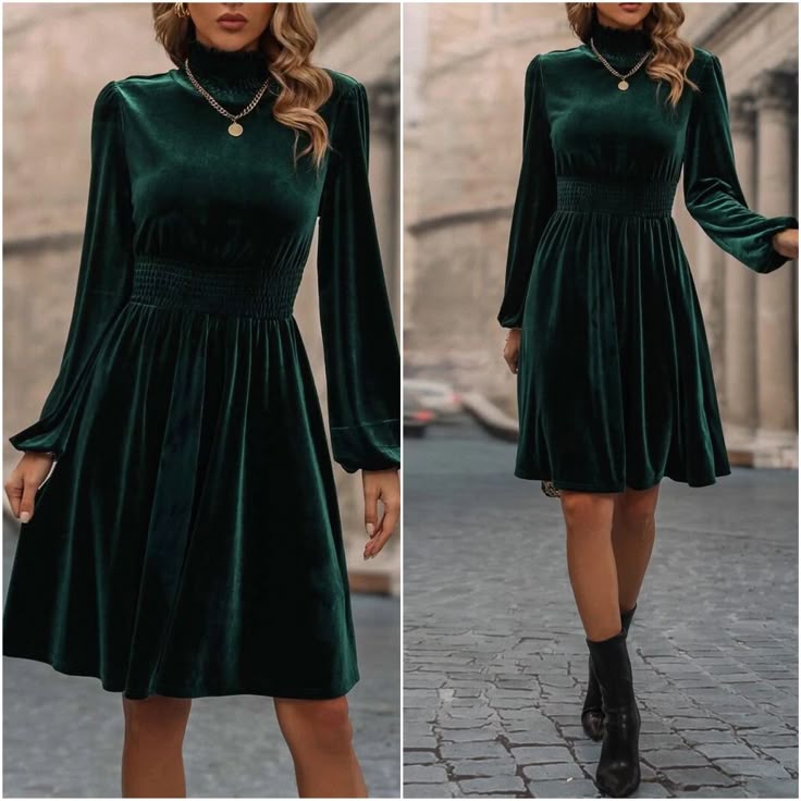 Margot Velvet Evening Dress in Hunter Green Green 1