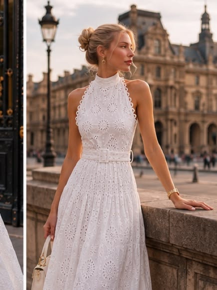 Isabelle Openwork Embroidery Midi Dress White 1