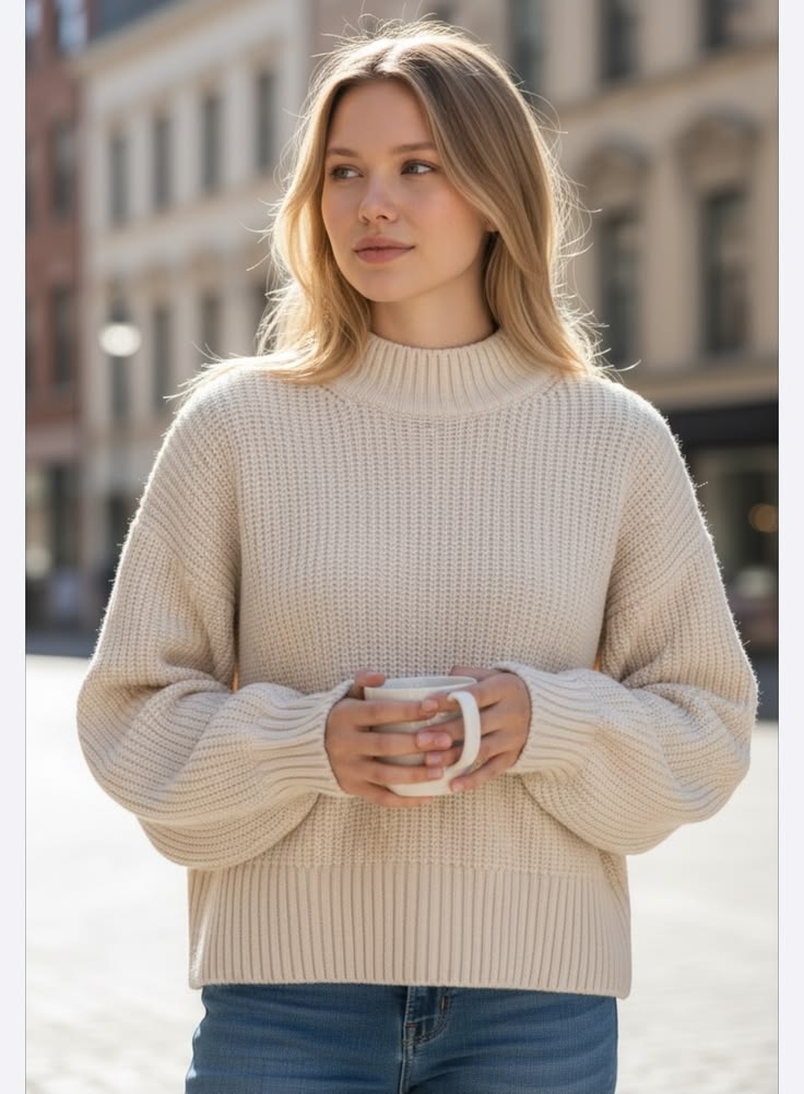 Margot Cream Mock Neck Sweater Cream 1