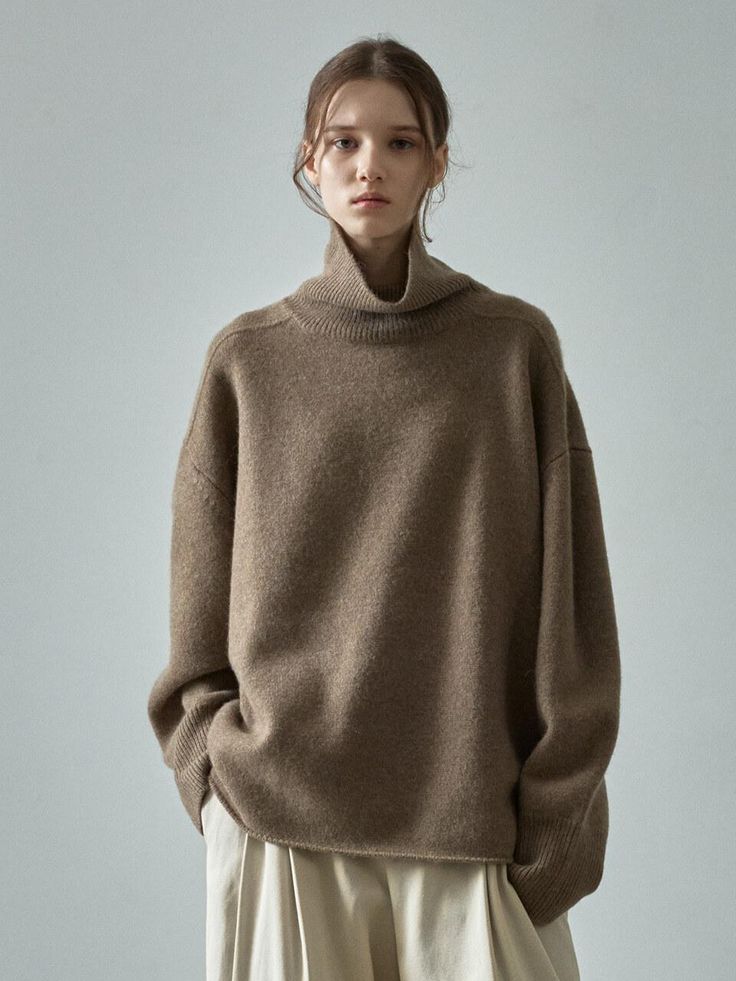 Margot Turtleneck Knit Sweater Brown 1