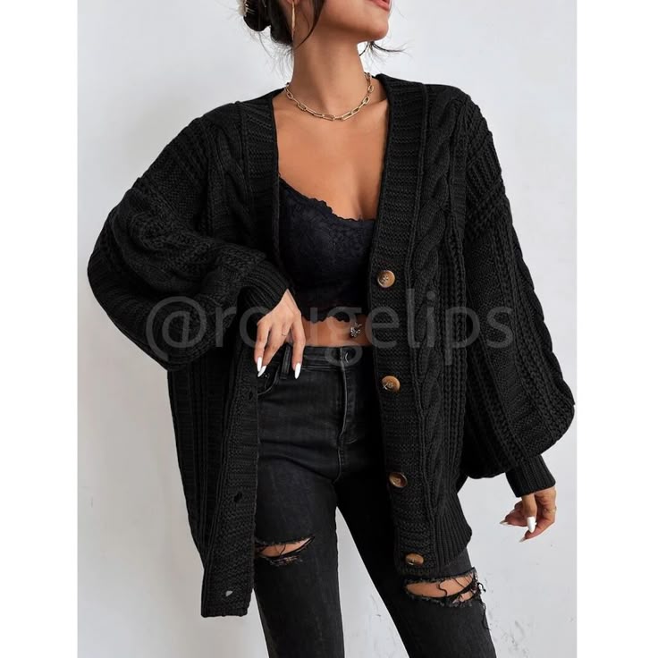 Ines Cable Knit Cardigan Black 1