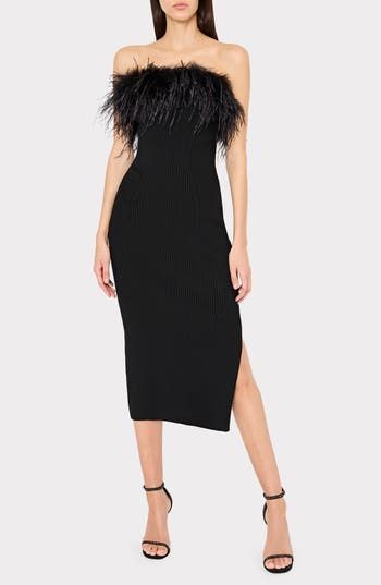 Robena Feather Detail Midi Dress Black 1