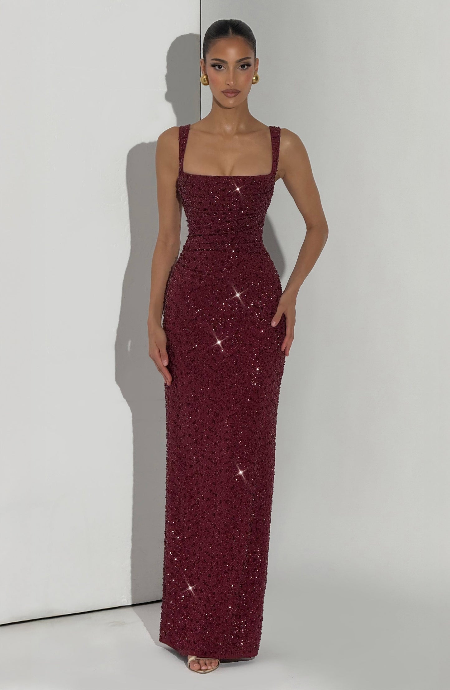 Calanthe Sparkle Maxi Dress Burgundy Sparkle 6
