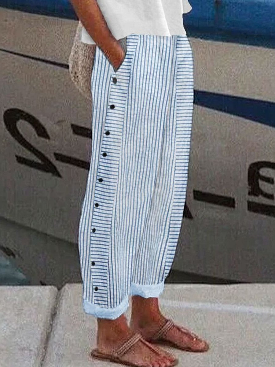 Ottilie Striped Linen Trousers Blue 1