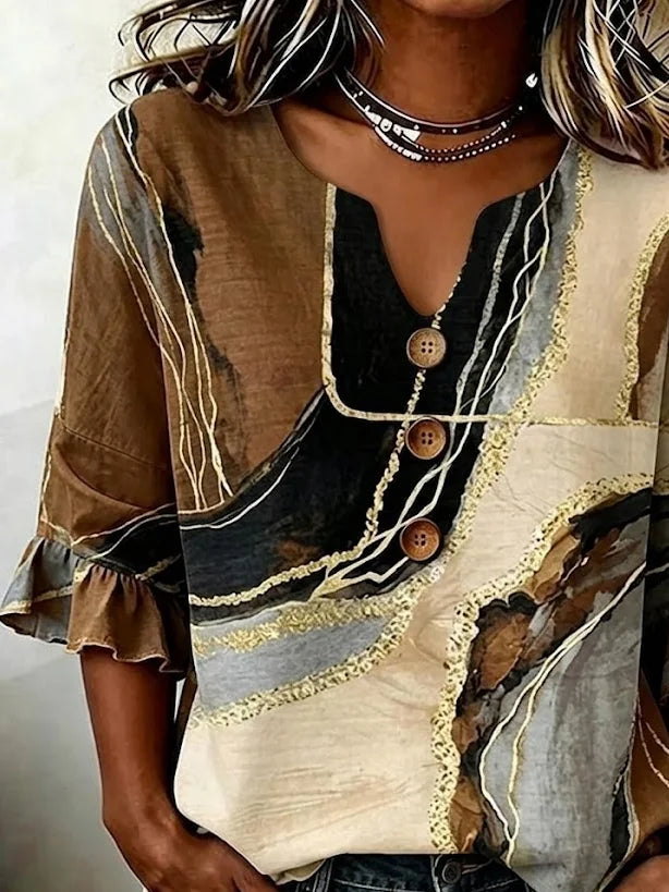 Margot Color-Block Ruffle Blouse Brown 3