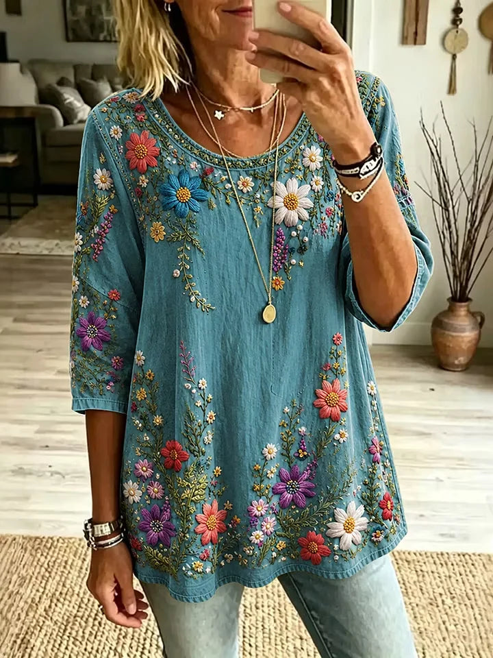 Margot Floral Vintage Blouse Blue 1