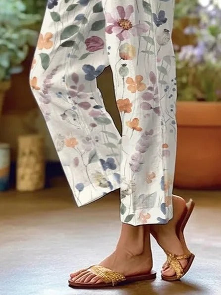 Matilda Floral Linen Trousers Multicolor 3