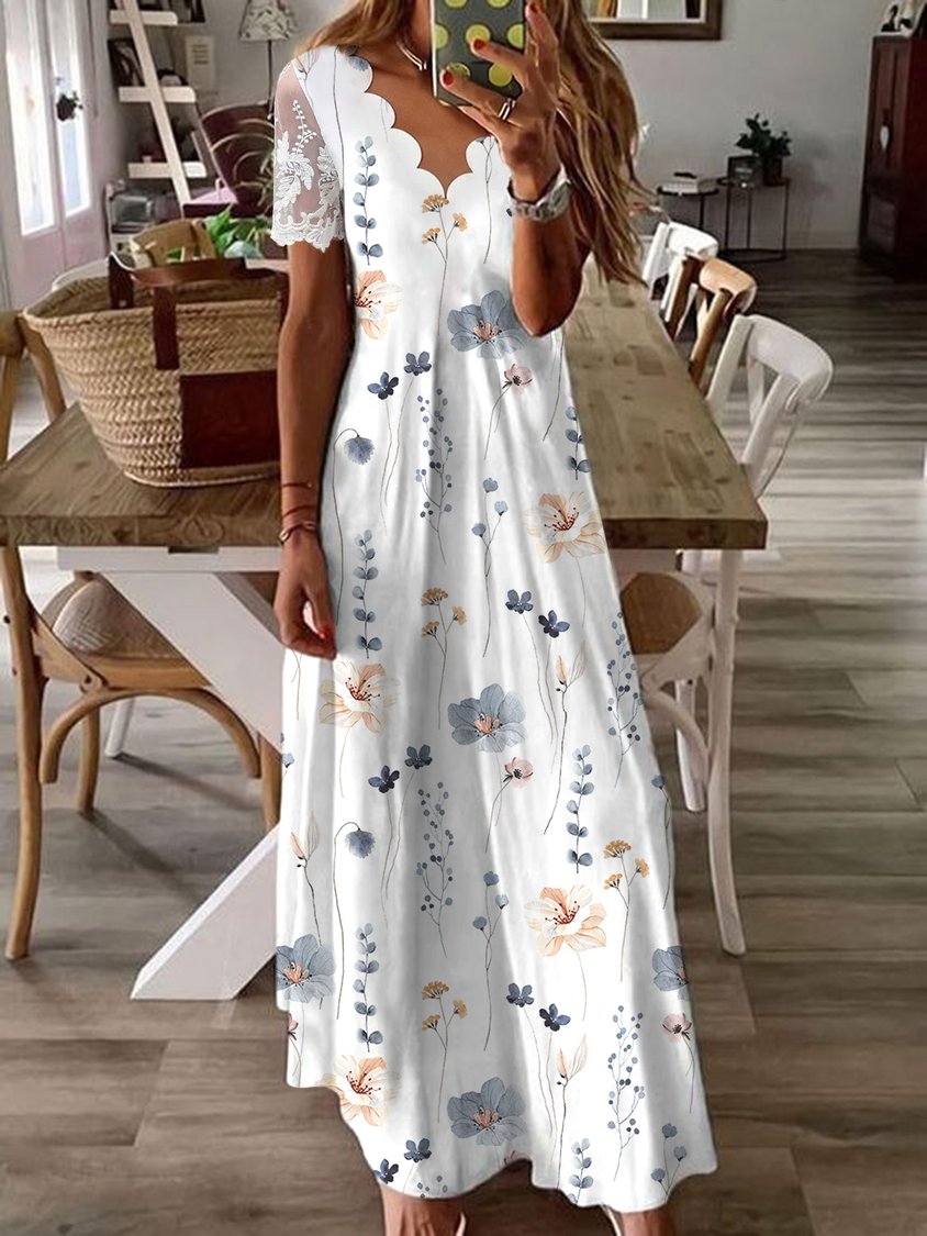 Serena Floral V-Neck Mini Dress White 1