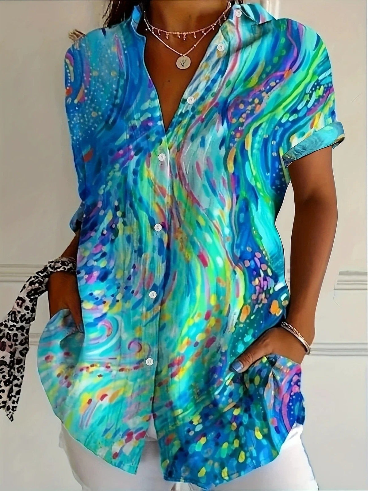 Isabelle Splatter-Paint V-Neck Top Multi 1