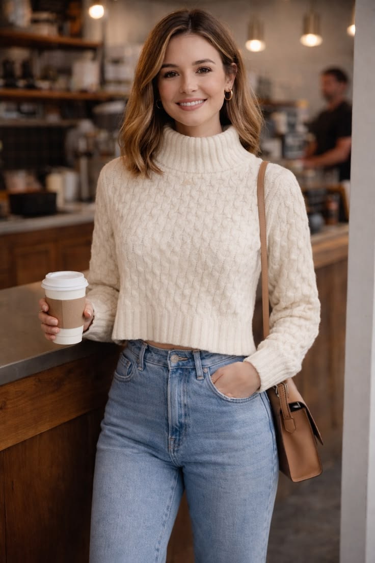 Juliette Cropped Knit Sweater Ivory 1