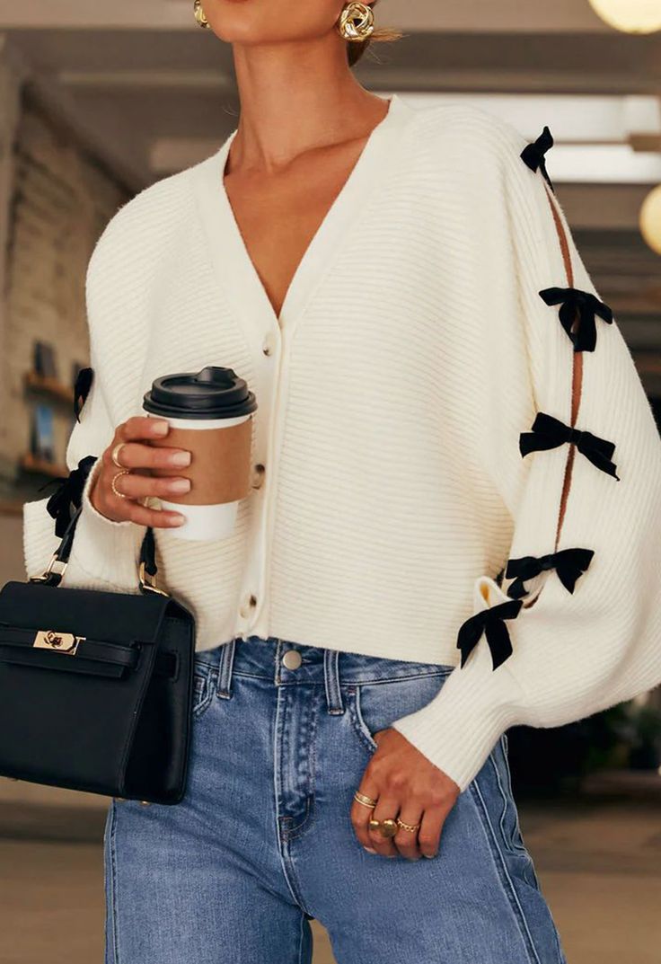 Elowen Cropped Cardigan in Ivory Ivory 1