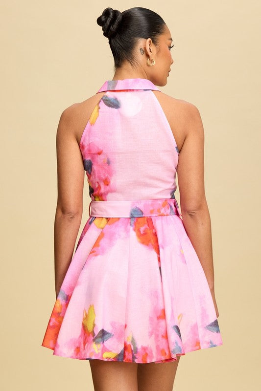 Santorini Belted Mini Dress Pink Multi 2