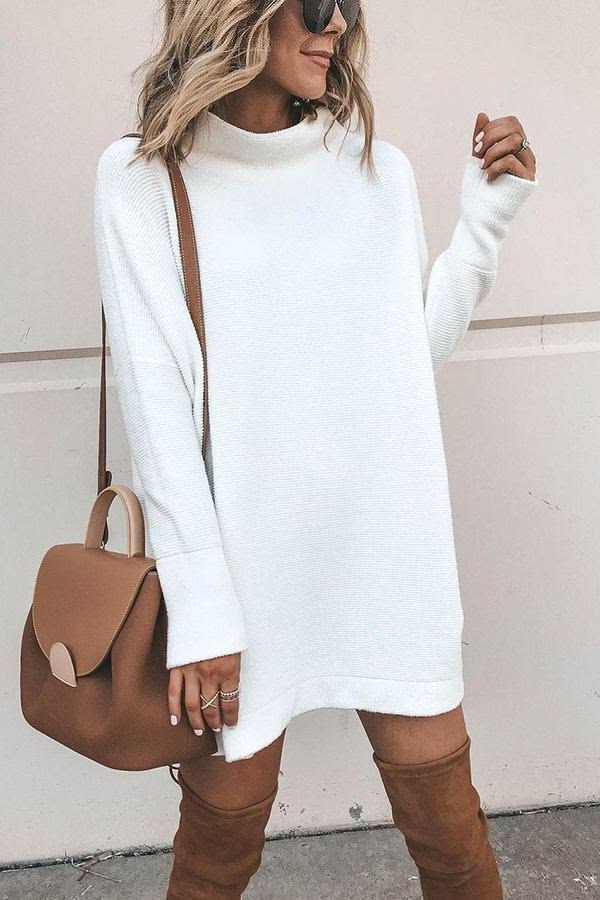 Isabelle Knit Mini Dress in Cream White 1